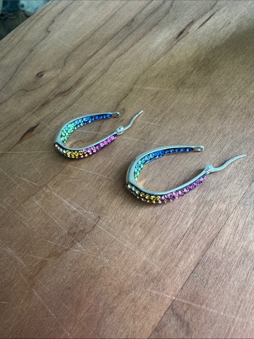 Colorful Rainbow Crystal Hoop Earrings